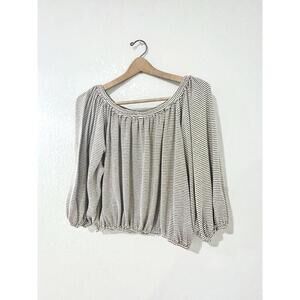 Max Studio London Womens Crop Top Blouse 3/4 Length Long Sleeve Stripe Size L